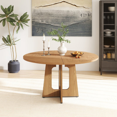 47" Round Dining Table for 4-6, Modern Farmhouse MDF Kitchen Table with 4-Panel Top, Multi-Purpose Table for Dining Room, Kitchen & Small Spaces