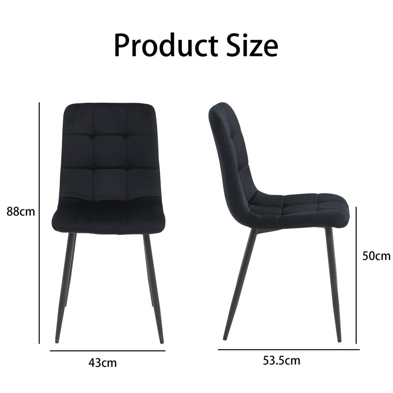 Velvet Upholstered Dining Chairs with Tapered Metal Legs, Black