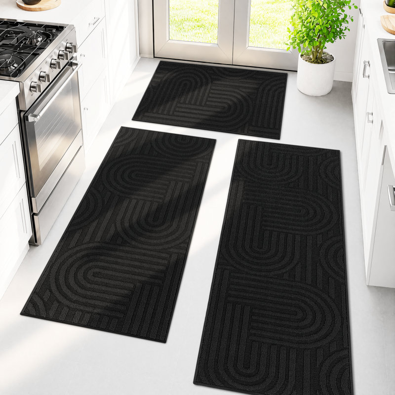 Wear-Resistant Kitchen Mat Runner Rug(Set of 3), Black