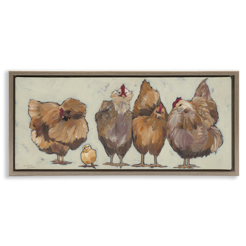 "Brown Hens and Chick", art mural encadré flottant par Michele Norman, Brun, H 14 po x l 31 po