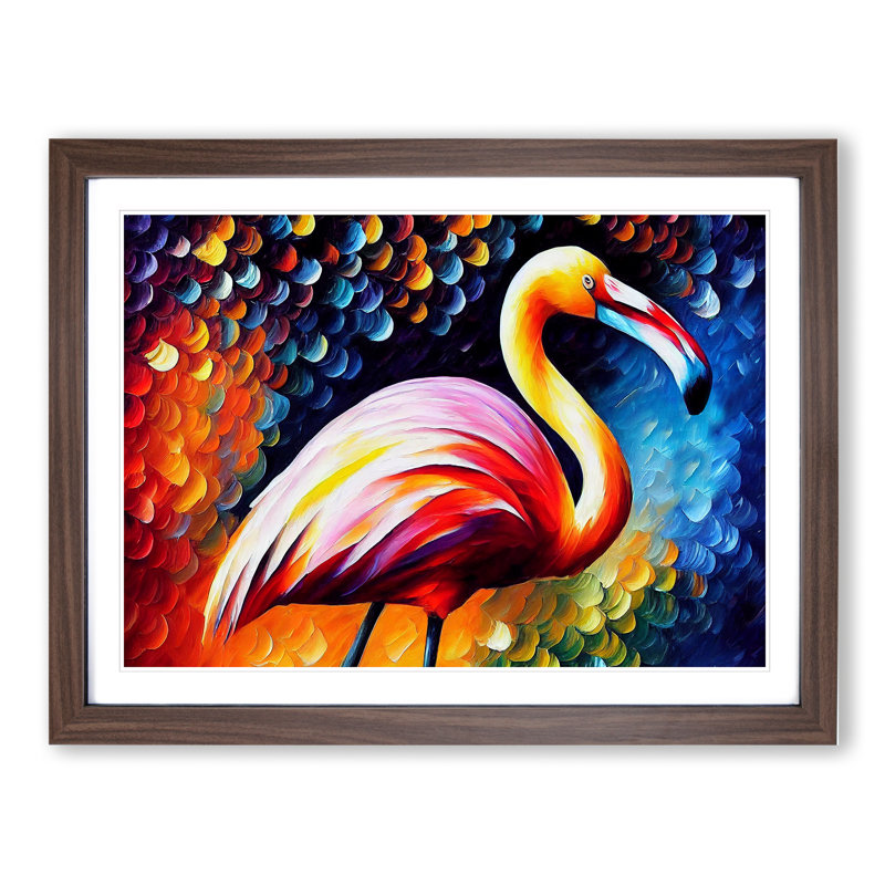 Flamingo - Single Picture Frame Print, 46cm H x 64cm W x 2cm D, Walnut
