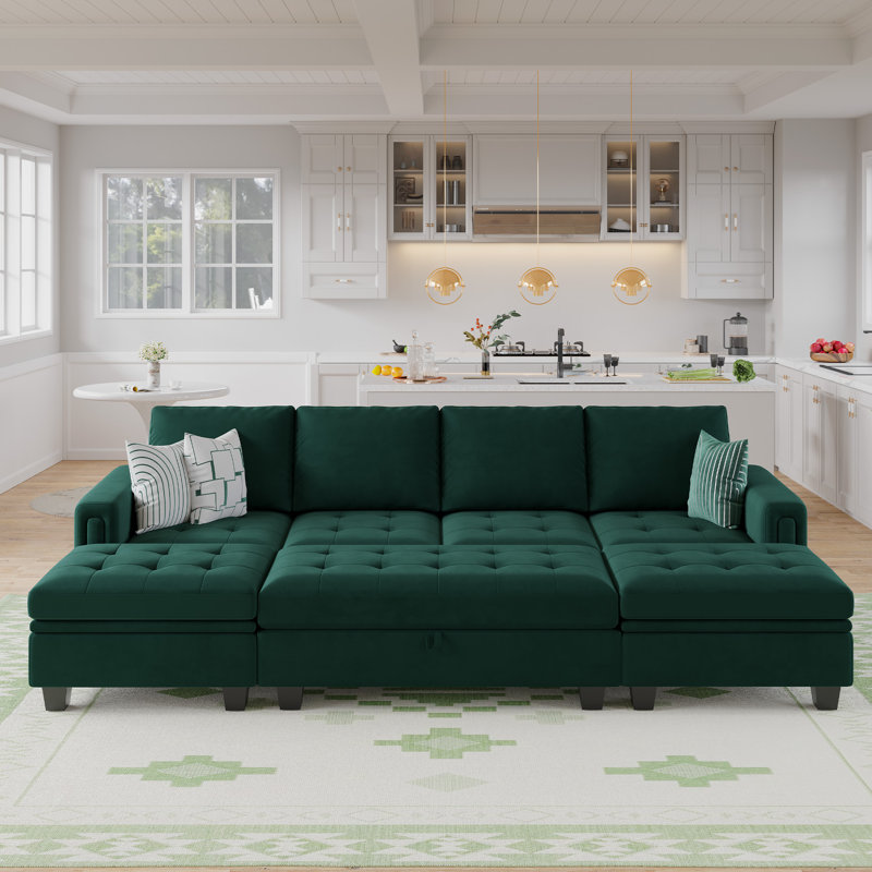 Canapé-lit modulaire réversible en velours Shavera, Vert