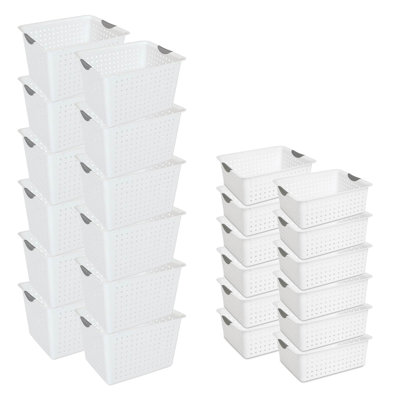 Sterilite Set of Ultra Plastic Storage Bin Baskets w/ Handles, 12 Large, 12 Deep