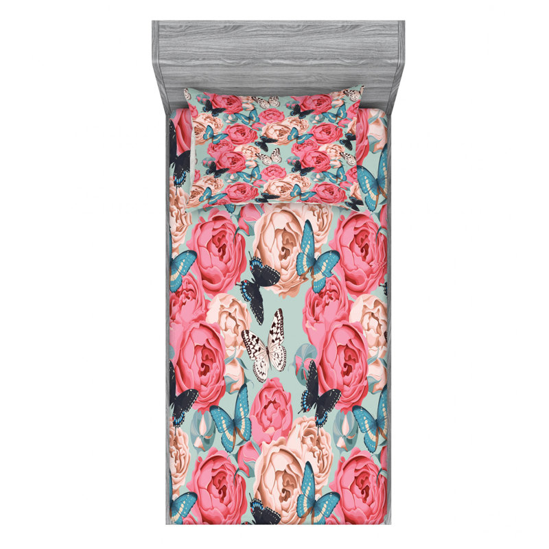 Microfiber Floral Sheet Set, Twin XL Sheet Set with Fitted Sheet