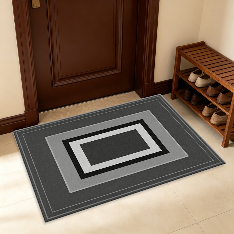 Black and Gray Multi Border carpet-easy to clean, machine-washable, soft and comfortable; suitable for door mats, kitchens, living rooms, bedrooms, corridors, and laundry areas. Easy to clean, durable carpet for home decoration.