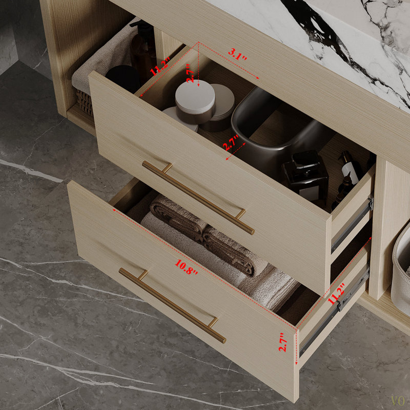 Ensemble de meuble-lavabo flottant 29,9 po avec lavabo sous-comptoir en céramique fritté et fixation murale pour petites salles de bain, appartement