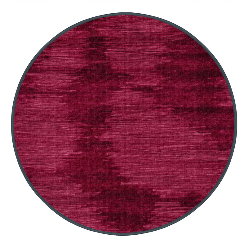 Tapis rouge abstrait lavable à la machine, Rond 8 pi