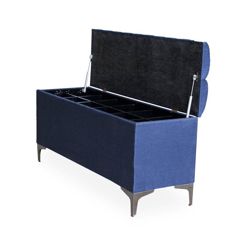 Banc de rangement à couvercle rabattable rembourré, Bleu
