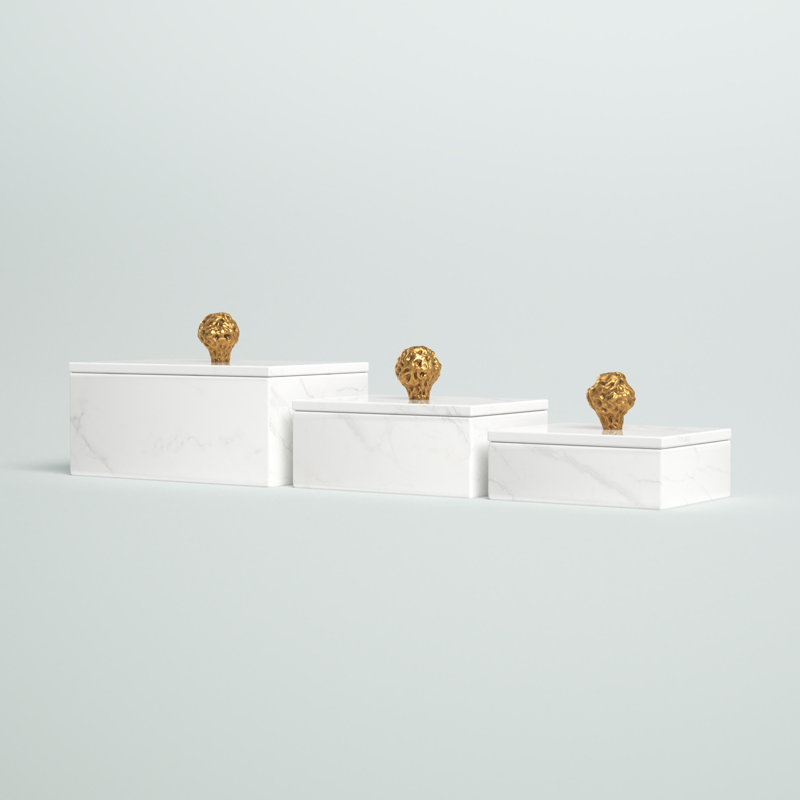 Roder 3 Piece Aluminum Decorative Box Set, White, 6.15" H x 9.05" W x 18.85" D
