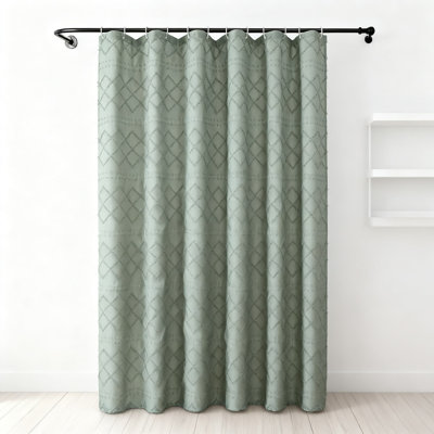 Farmhouse Shower Curtain, Jacquard Plaid Striped Design With Ruffled Edges, Soft Polyester Fabric, Includes Rust-Resistant Hooks For Easy Installation