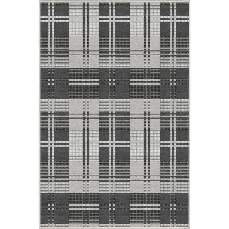 Kehr Plaid Farmhouse Geometric Dark Gray Flat-Weave Area Rug
