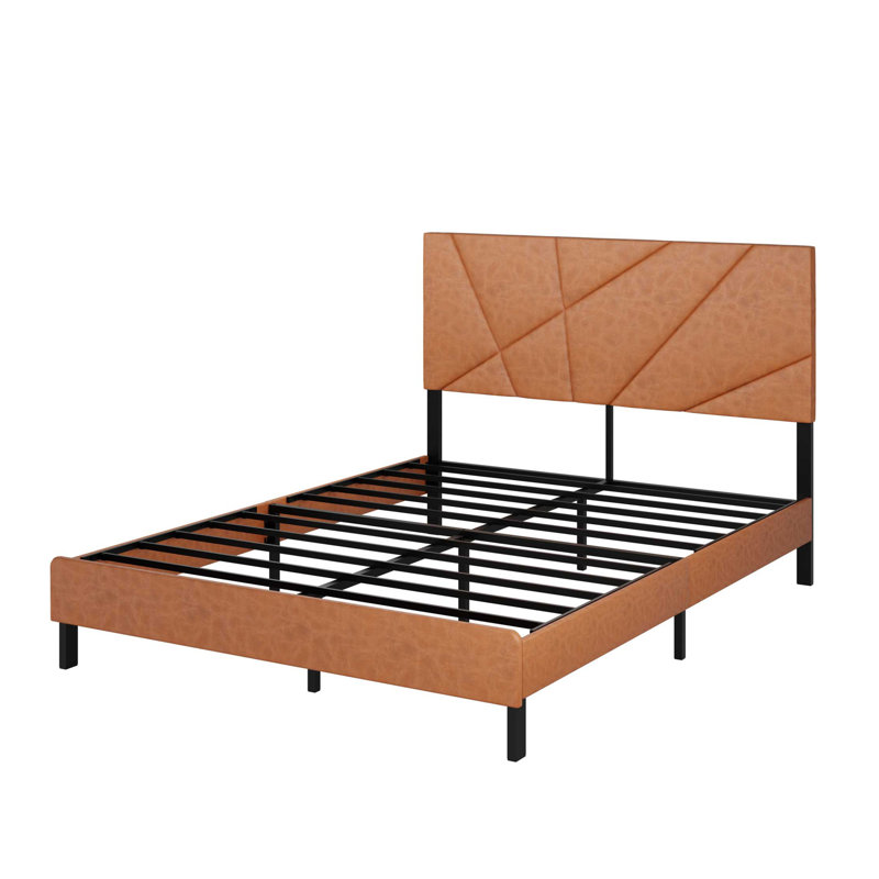 Cadre de lit grand format en métal, lit plateforme carré avec rangement sous le lit, aucun matelas à ressorts requis, brun rétro