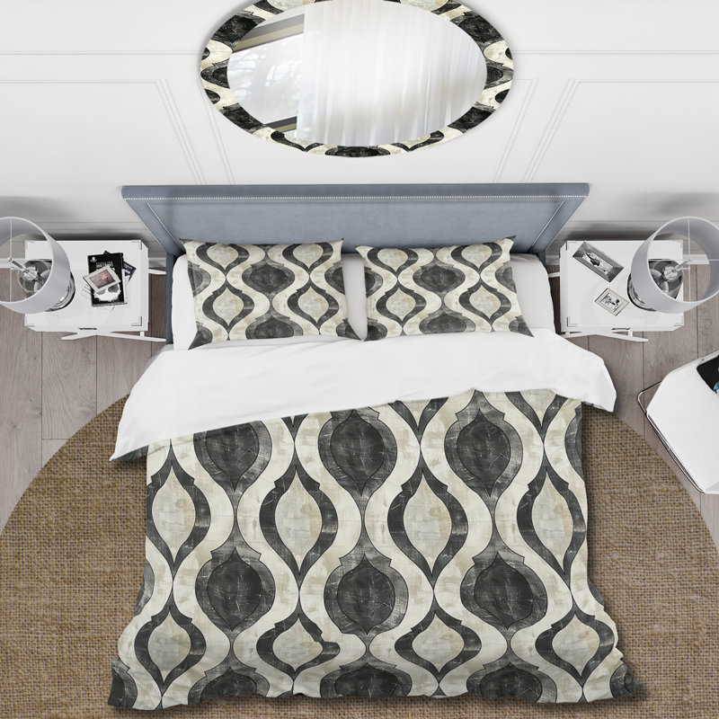 Ensemble de housse de couette beige et noir Mid-Century Quatrefoil - Mid-Century