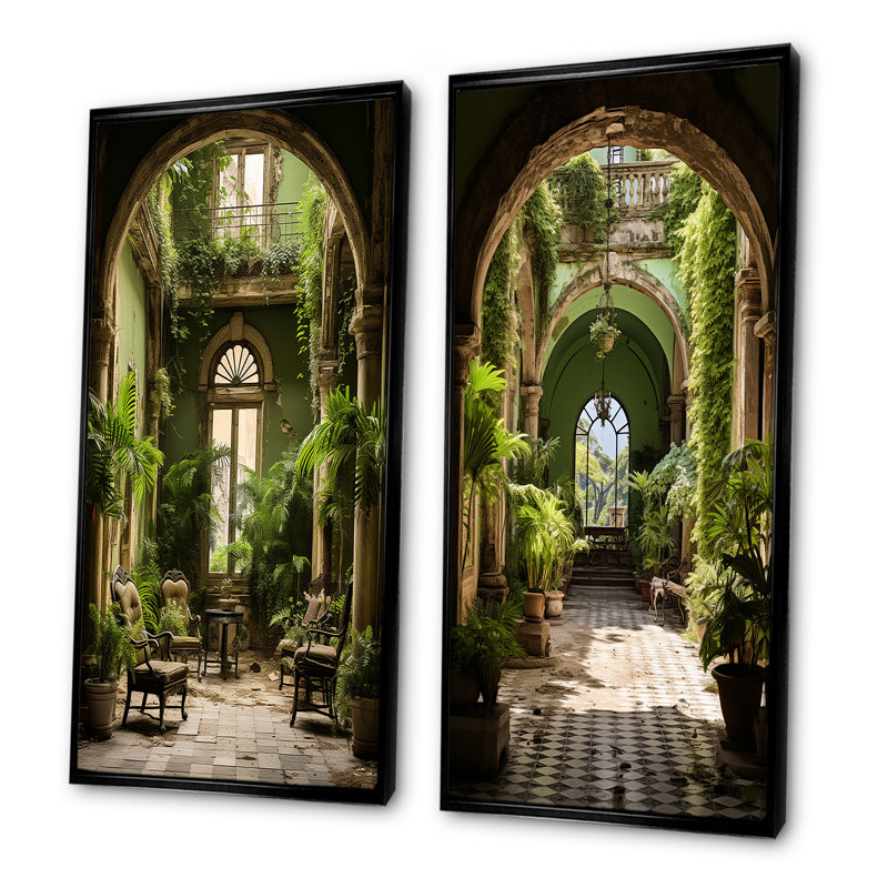 Cuba Colonail Charm Oasis - ensemble de 2 décorations murales de paysage cubain, Cadre noir, H 28 po x l 25 po