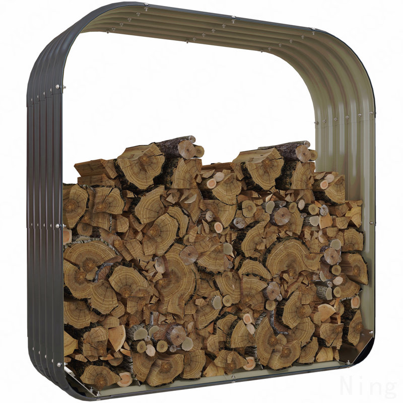 Steel Wood Shed Firewood Storage Rack, 4.7' X 1.4' X 4.7' Log Holder Outdoor Storage Shed With Rubberized Edge