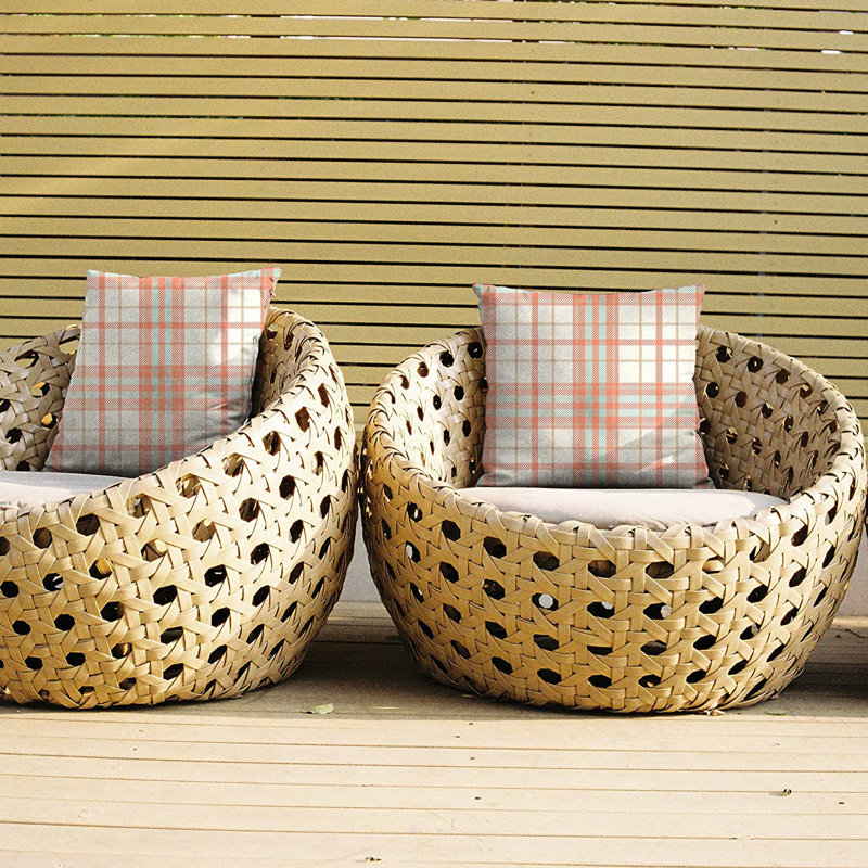 Indoor / Outdoor Plaid White Square Cushion Cover, 40.6cm x 40.6cm