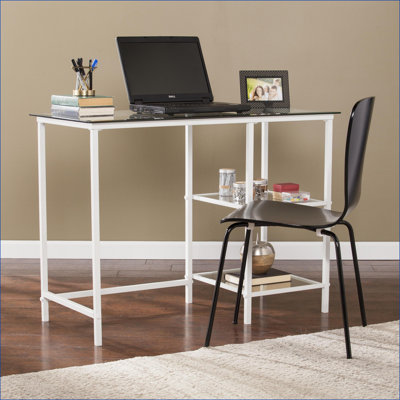 Desks, Modern Metal &amp; Tempered Glass Student Desk | White | Iron Frame