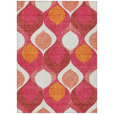 Machine-Washable Stain Polyester Resistant Geometric Area Rug