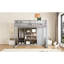Lit mezzanine double en bois gris et rose, rangement orienté avec garde-robe et tablettes, escalier réversible, ensemble de couleurs pour lit long de 78,3 po, tablettes ouvertes pour le rangement des articles essentiels, coffre-fort pour plus de 6