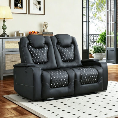 58" Wide Modern Faux Leather Power Reclining Loveseat  Sofa With USB Ports & Cup Holders & Arm Storage