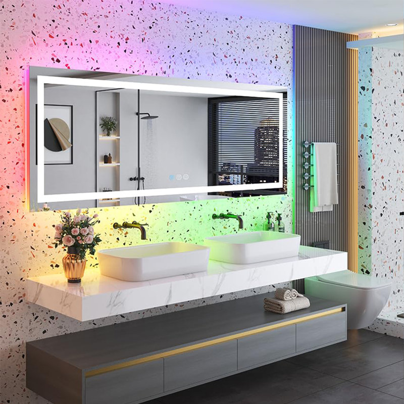 Miroir de salle de bain / meuble-lavabo en verre trempé rétro-éclairé et certifié anti-buée à DEL certifié UL - Basics by Wayfair ™