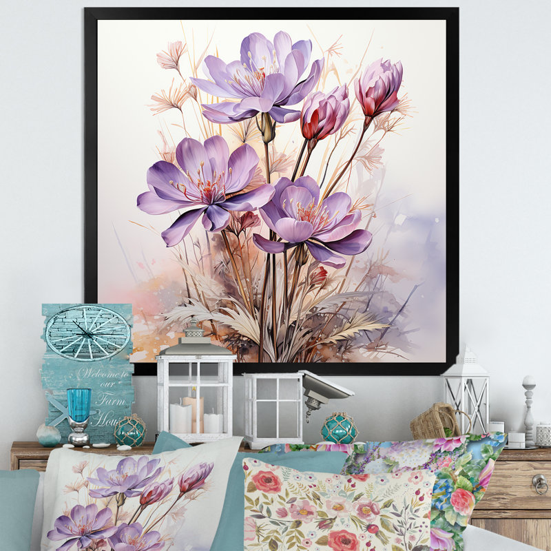 Art mauve zen mauve, Cadre simple noir, H 16 po x l 16 po x P 1 po