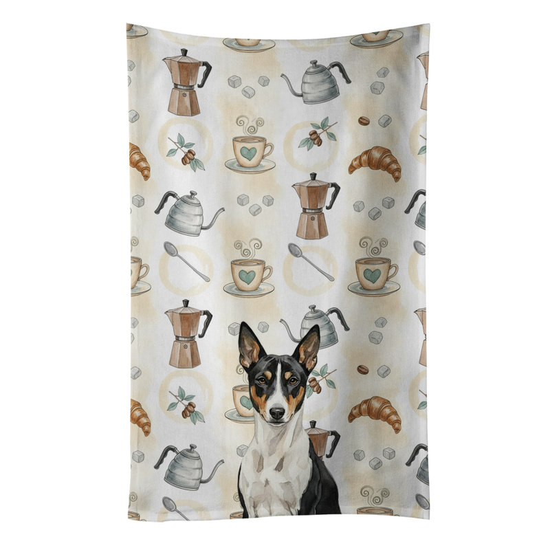 Black and White Basenji Coffee Bar Kitchen Towel, Black and White Basenji