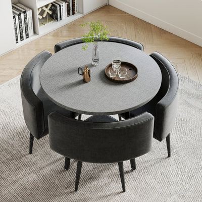 Ensemble de chaises rondes et plateau en bois gris 31,49 po, double usage pour appartement et réception