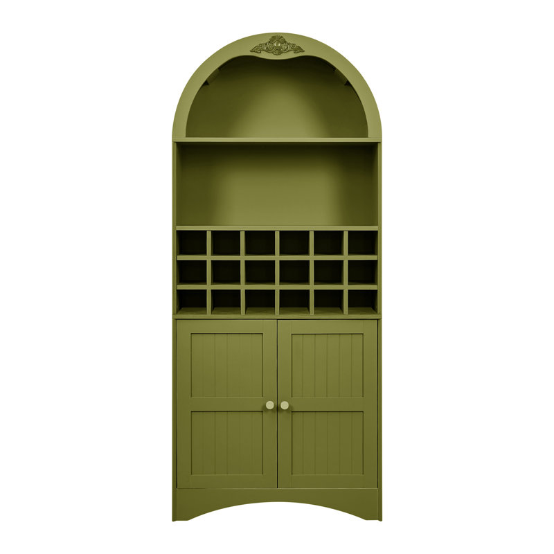 Ingenito 71" Tall Arched Wine Bar Cabinet With Wine Rack, Vert olive
