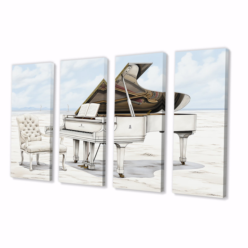 Ensemble de 4 pièces monochromes de piano à queue noir et blanc, H 32 po x l 64 po