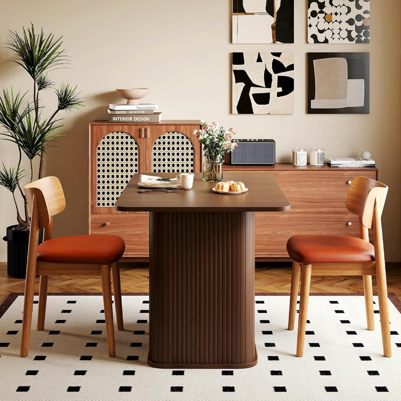 Table de salle à manger 43 po pour 4 personnes avec tablette de rangement à 3 niveaux, Noyer