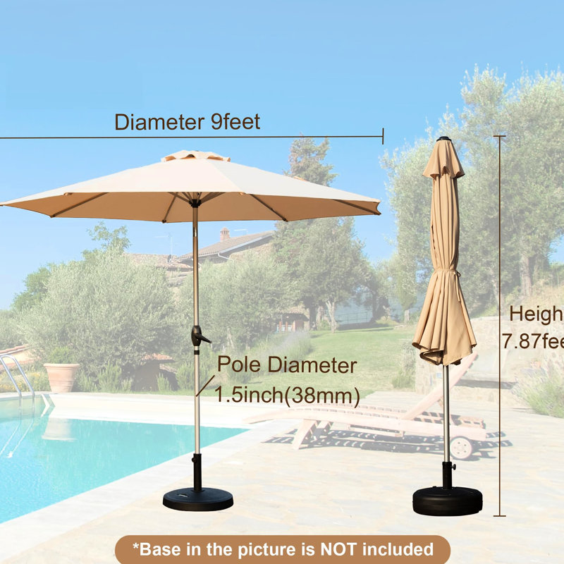 Parasol de table d'extérieur 9 pi - - Tissu imperméable, solide, pour le jardin, la terrasse, la cour, la piscine (beige protégé, l'eau, facile à utiliser,