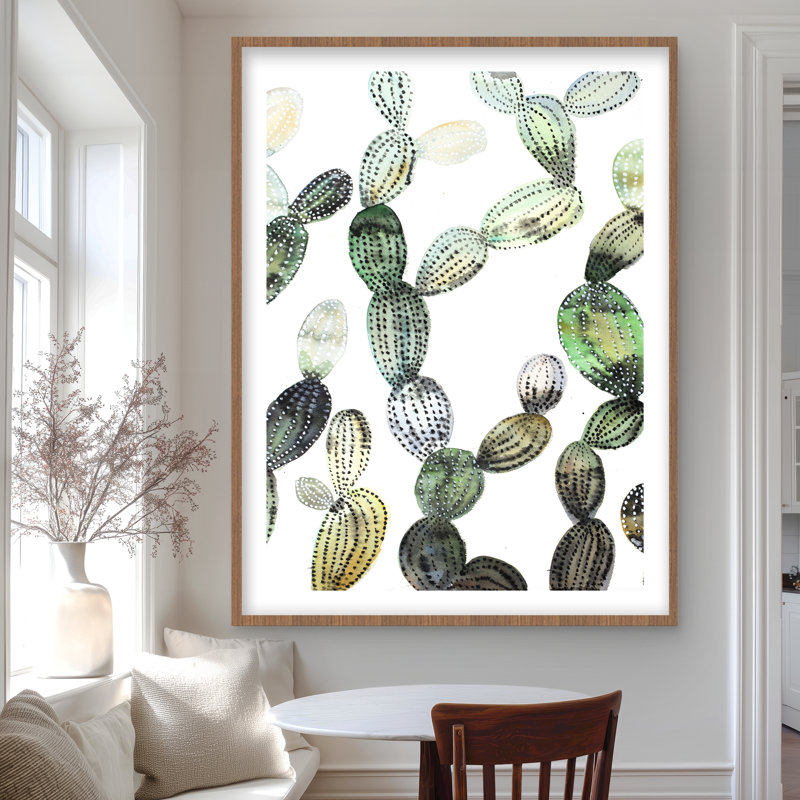 Motif de cactus Opuntia - chambre à coucher verte, impression encadrée, H 48 po x l 36 po, Brun