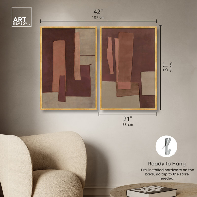 Ensemble de décoration murale bohème Raw Edge Duo par Art Remedy, cadre doré, 20 x 30, 31"H x 21"W, Gold Frame