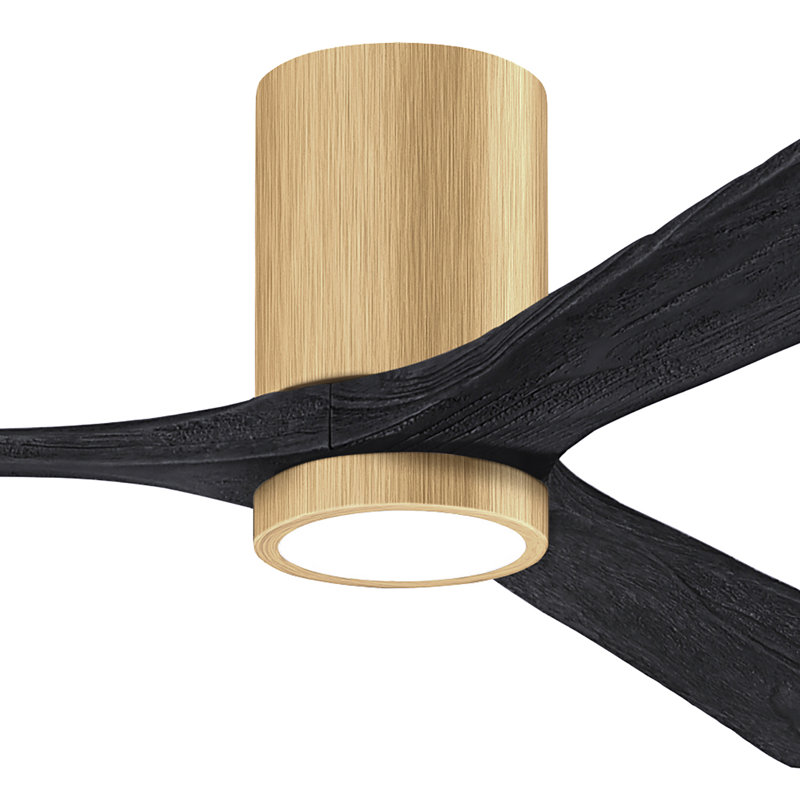 Olivier à 3 pales DEL standard avec ventilateur de plafond et ensemble d'éclairage inclus, Noir mat, Érable clair, 60"