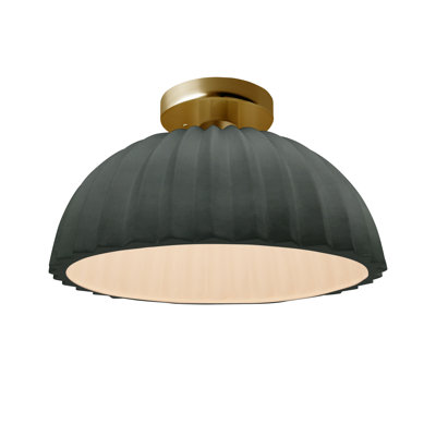 Radiance - Pleated Dome Semi-Flush - Pewter Green - Brushed Brass - Dedicated LED