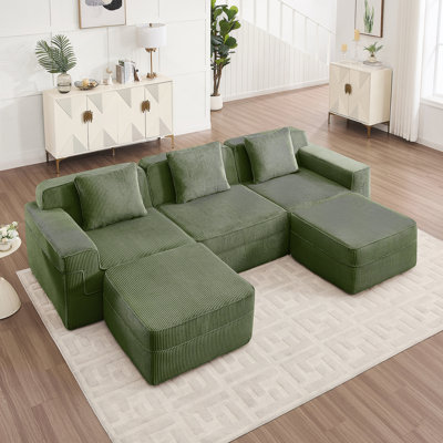 Modular 3 Seat U Shape Sectional Boneless Sofa With Deep Seat, Cloud-Like Comfort, And Movable Ottomans, Ideal For Family Lounging.
