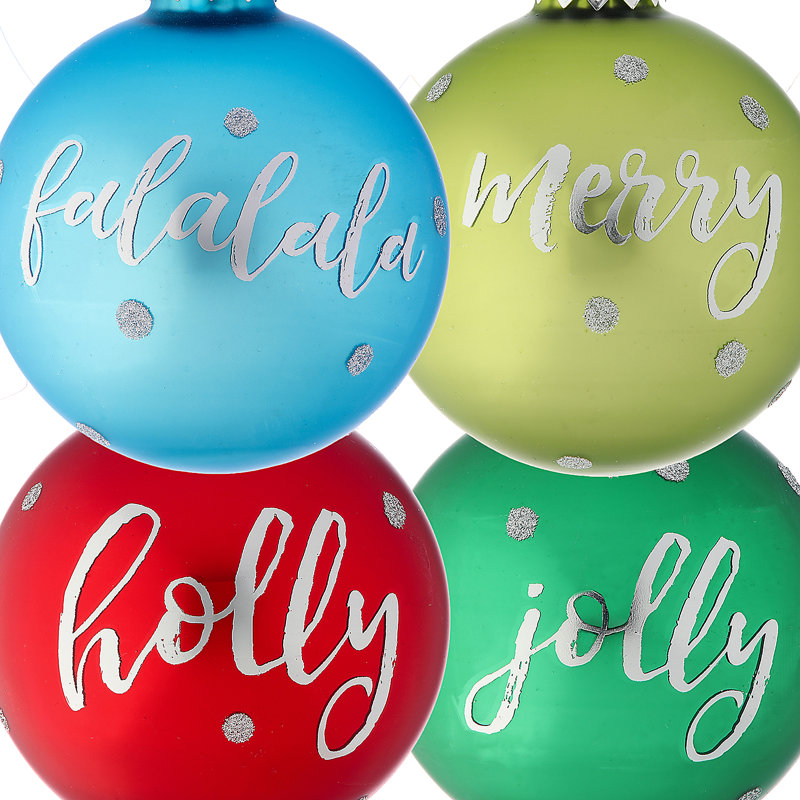 3 boules en verre "houx, joyeux, joyeux, falala" 