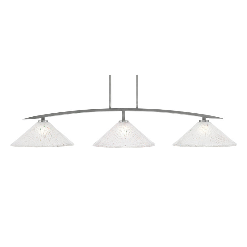 Barre d'éclairage à 3 lumières avec verre en cristal 16 po Kurve, Sarcelle, Nickel