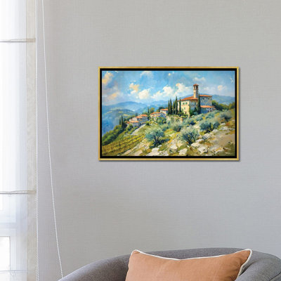 «Tuscan Village On A Hill», reproduction d'art murale encadrée