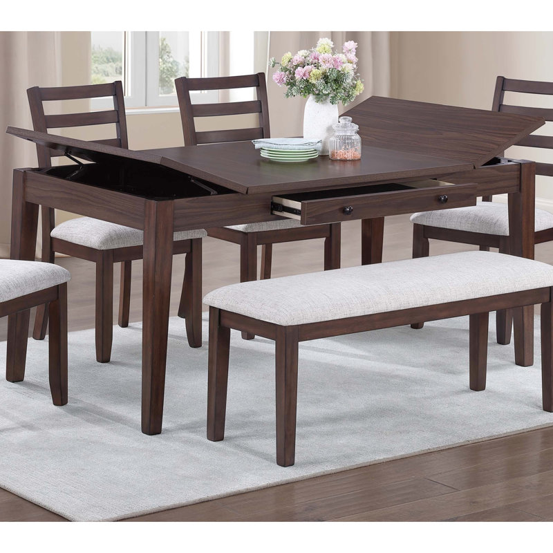6 pièces de salle à manger de conception contemporaine avec table rectangulaire en noyer, compartiments de rangement cachés, chaises et banc modernes pour la pièce: