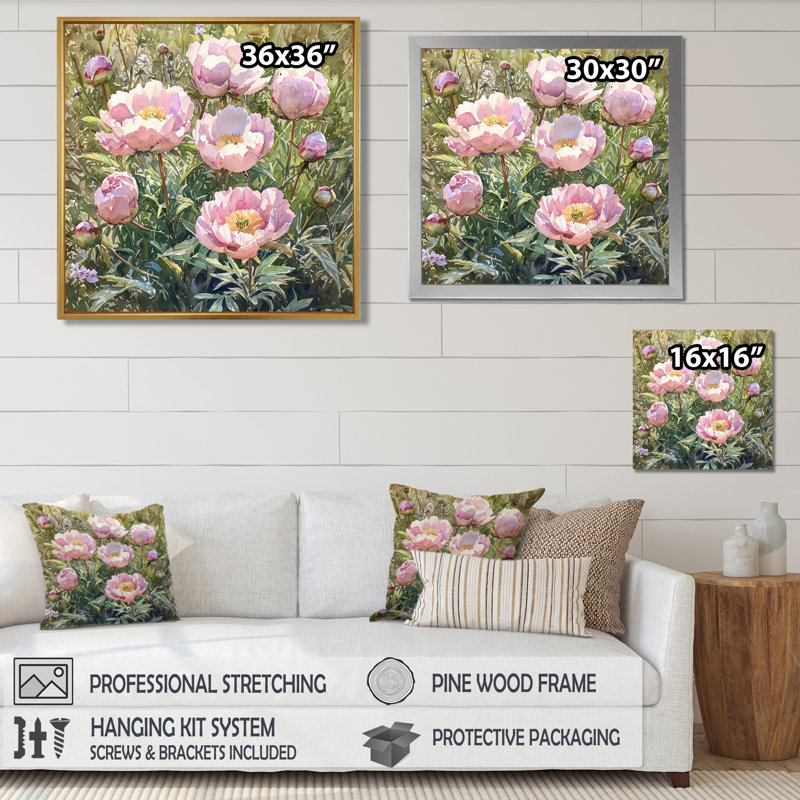 Grandes pivoines dans le jardin de fleurs I - pivoines, H 16 po x l 16 po, Reproduction encadrée d'une seule photo, Noir