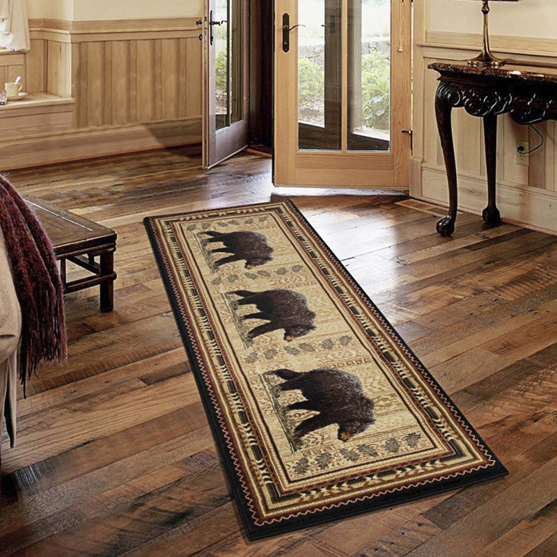 Wild Bear Lodge Area Rug, Animal Themed Area Rug, Stain Resistant, Runner 2'7" x 7'3"