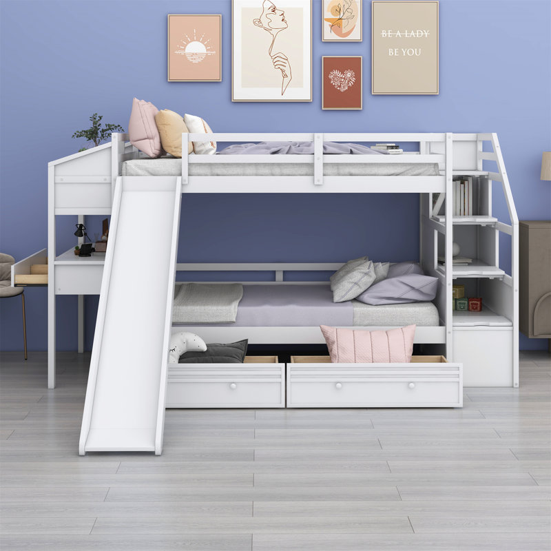 Lit superposé simple avec tiroirs Ilrich Kids, Blanc