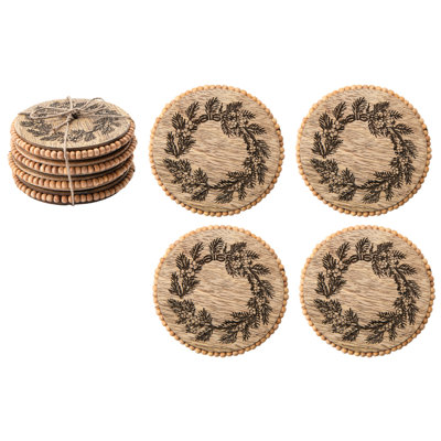 Set of 4 Beaded Round Wreath Etched Coasters