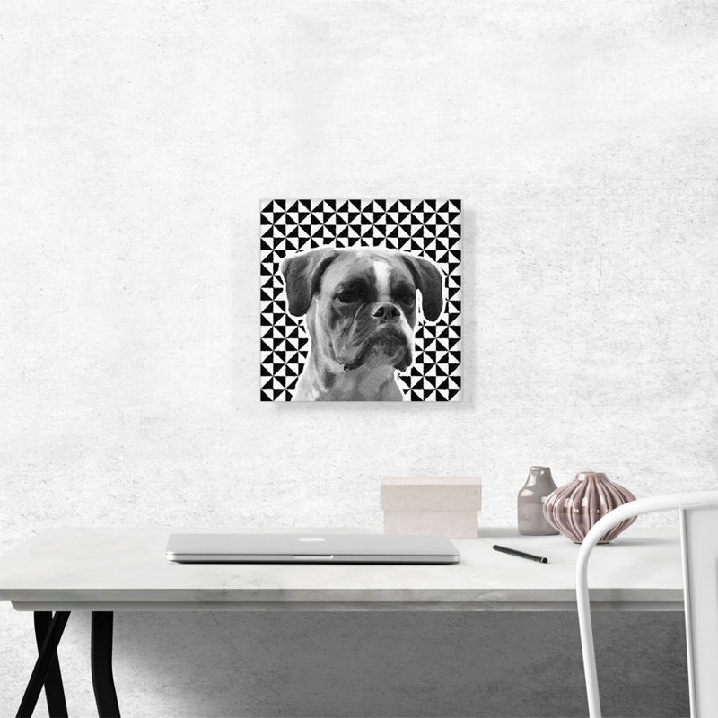 Boxer Dog Breed noir blanc géométrique - reproduction d'art sur toile tendue, H 12 po x l 12 po x P 0,75 po