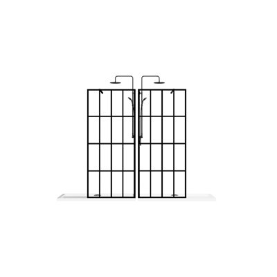 Walk-In Shower Door 34X72", Black, Tempered Glass, Adjustable Upper Bar Black 34"X72", Simple Assembly Kit Included