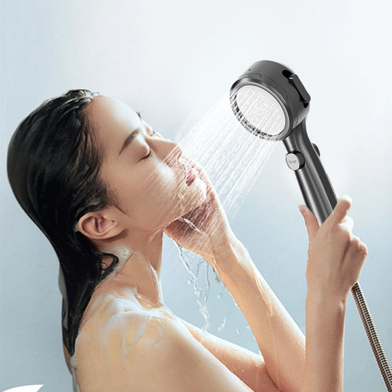 Pomme de douche Turbo Douche de baignoire à la maison Chauffe-eau Filtre Douche - 4 modes de bain - Une fonction d'arrêt de l'eau sous pression Pomme de douche - Spectacle numérique intelligent