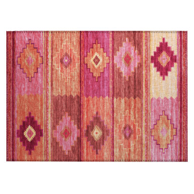 Tapis rose / rouge en polyester tissé à la machine Kaede