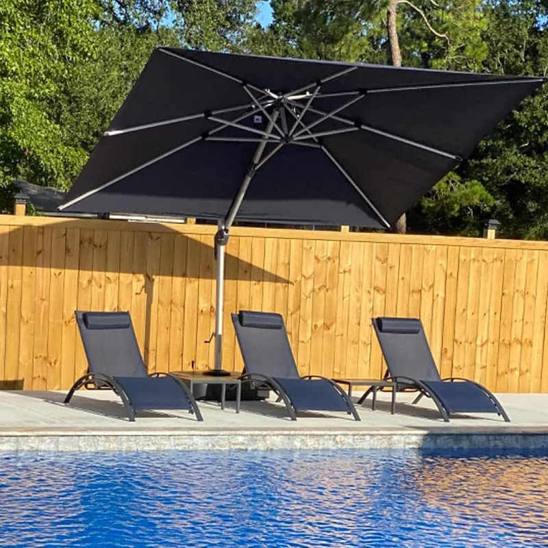 2.75m x3.3m / 2.75m x3.65m Rectangular Cantilever Parasol With Base, Navy Blue, 274cm H x 330cm W x 270cm D